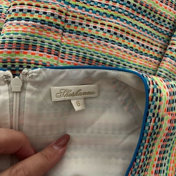 Shoshanna Prism Neon Pleated Fit and Flared Retro Dress - Picture 4 of 15